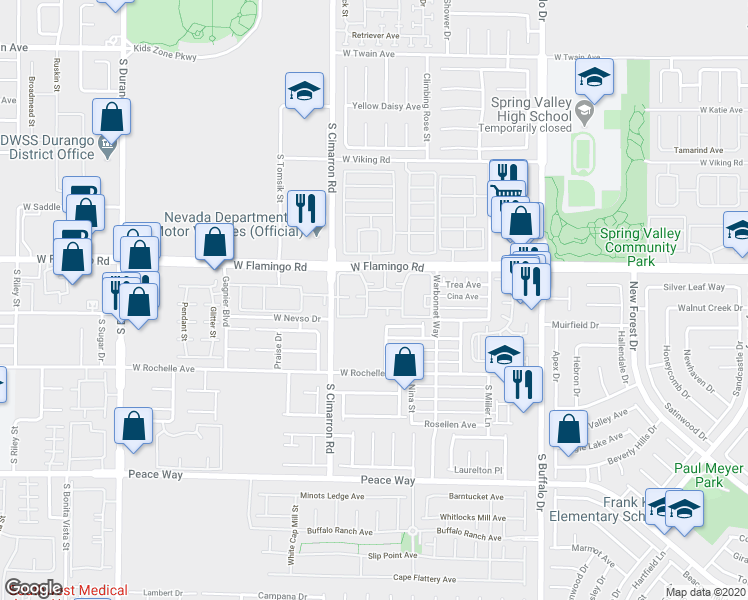 map of restaurants, bars, coffee shops, grocery stores, and more near 8101 West Flamingo Road in Las Vegas