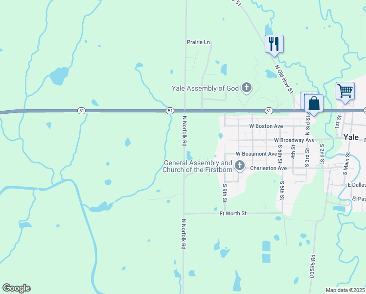 map of restaurants, bars, coffee shops, grocery stores, and more near 808 North Norfolk Road in Yale