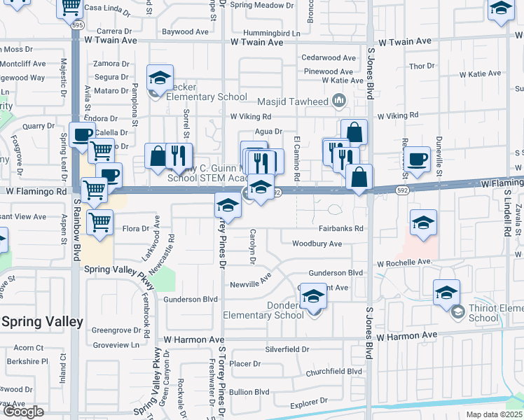 map of restaurants, bars, coffee shops, grocery stores, and more near 4150 South Torrey Pines Drive in Las Vegas