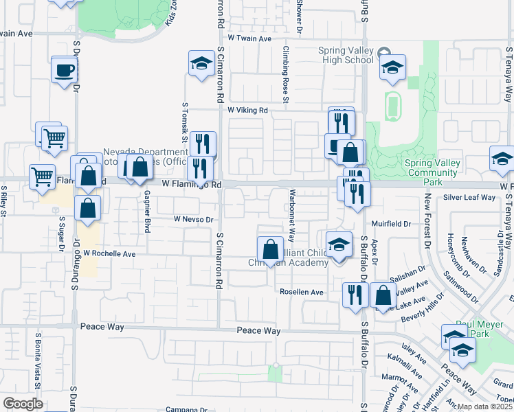 map of restaurants, bars, coffee shops, grocery stores, and more near 8101 West Flamingo Road in Las Vegas