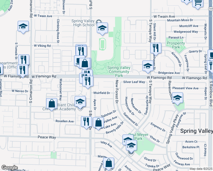 map of restaurants, bars, coffee shops, grocery stores, and more near 7669 Keating Circle in Las Vegas