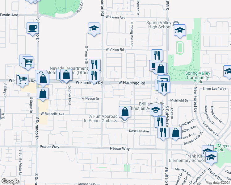 map of restaurants, bars, coffee shops, grocery stores, and more near 8101 West Flamingo Road in Las Vegas
