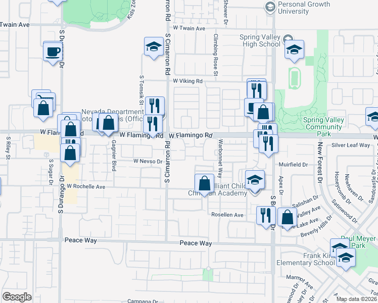 map of restaurants, bars, coffee shops, grocery stores, and more near 8101 West Flamingo Road in Las Vegas