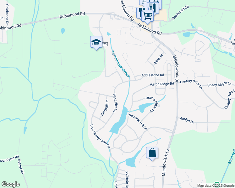 map of restaurants, bars, coffee shops, grocery stores, and more near 917 Windalier Lane in Winston-Salem