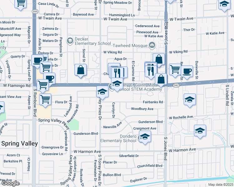 map of restaurants, bars, coffee shops, grocery stores, and more near 4150 South Torrey Pines Drive in Las Vegas