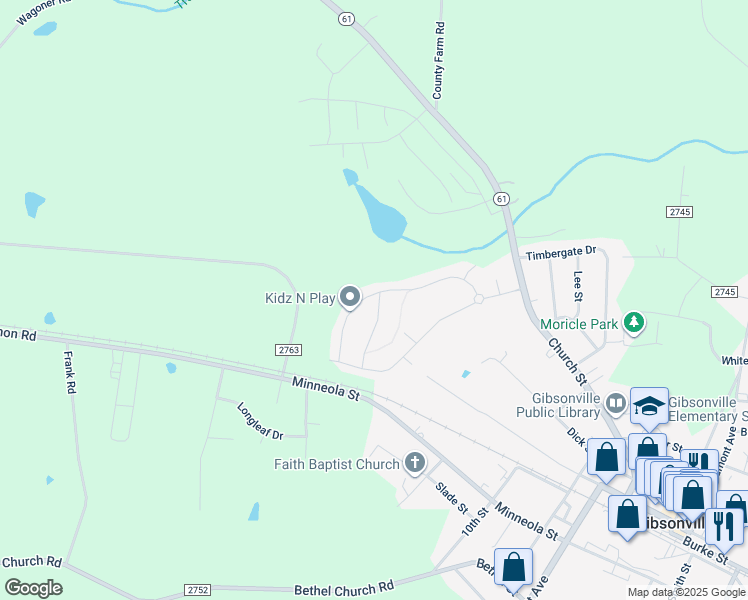 map of restaurants, bars, coffee shops, grocery stores, and more near Crosscut Lane in Gibsonville
