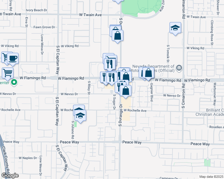 map of restaurants, bars, coffee shops, grocery stores, and more near 8630 West Nevso Drive in Las Vegas