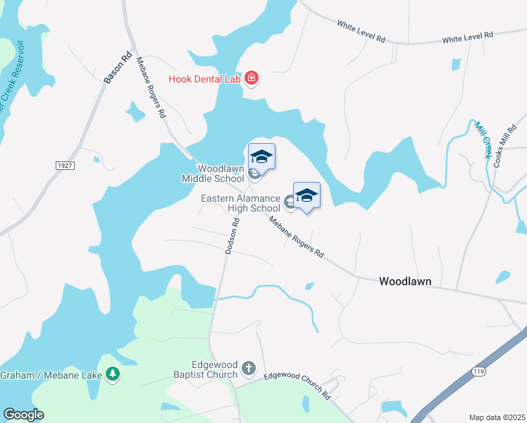 map of restaurants, bars, coffee shops, grocery stores, and more near 4040 Mebane Rogers Road in Mebane