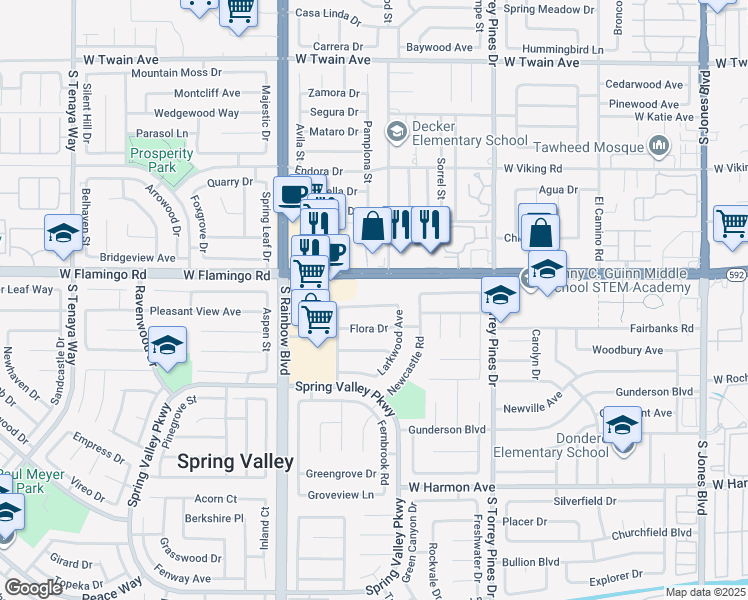 map of restaurants, bars, coffee shops, grocery stores, and more near 6726 Oak Valley Drive in Las Vegas