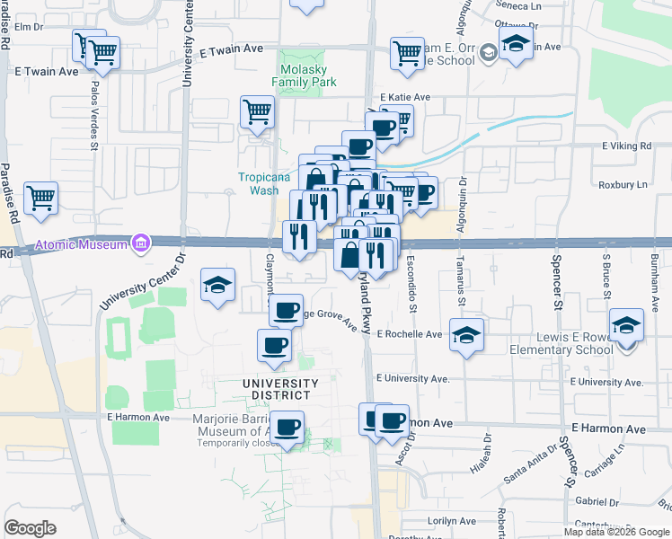 map of restaurants, bars, coffee shops, grocery stores, and more near in Paradise