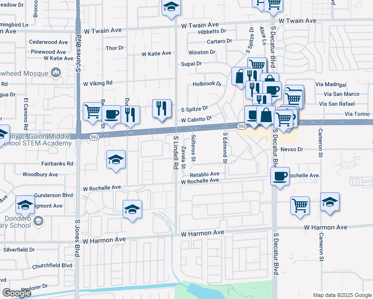 map of restaurants, bars, coffee shops, grocery stores, and more near 4155 Solteros Street in Las Vegas