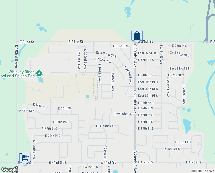 map of restaurants, bars, coffee shops, grocery stores, and more near 20523 East 34th Place South in Broken Arrow