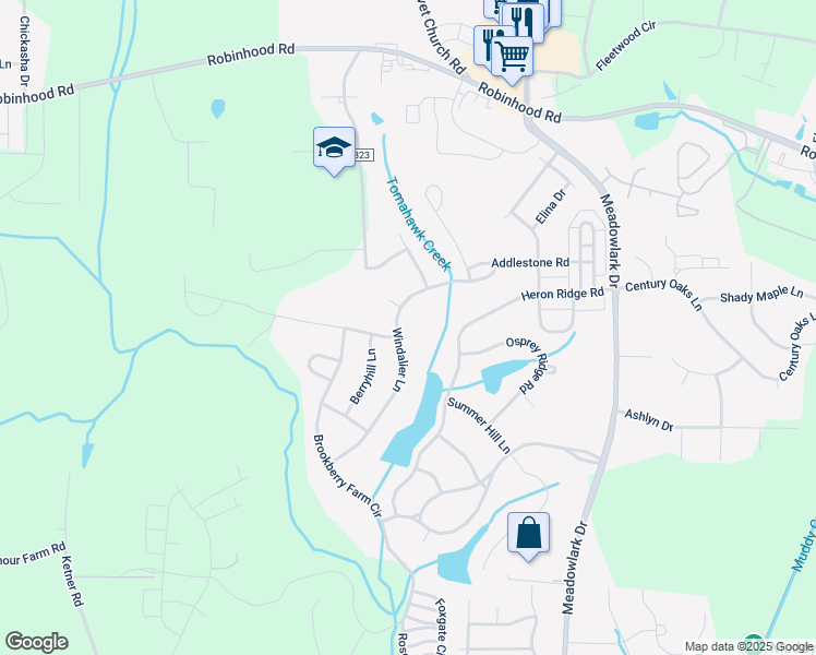 map of restaurants, bars, coffee shops, grocery stores, and more near 917 Windalier Lane in Winston-Salem