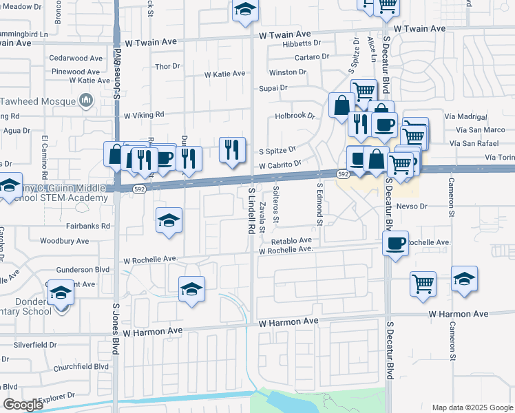 map of restaurants, bars, coffee shops, grocery stores, and more near 4153 Zavala Street in Las Vegas