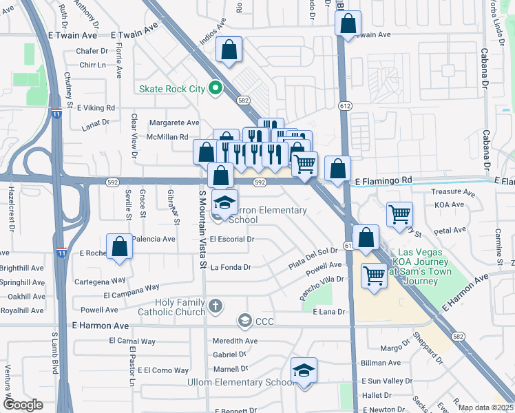 map of restaurants, bars, coffee shops, grocery stores, and more near 4754 Monterrey Avenue in Las Vegas