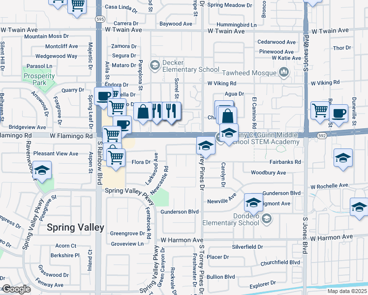 map of restaurants, bars, coffee shops, grocery stores, and more near 6575 Ellerhurst Drive in Las Vegas