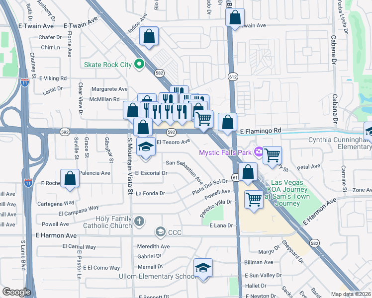 map of restaurants, bars, coffee shops, grocery stores, and more near 4814 Monterrey Avenue in Las Vegas