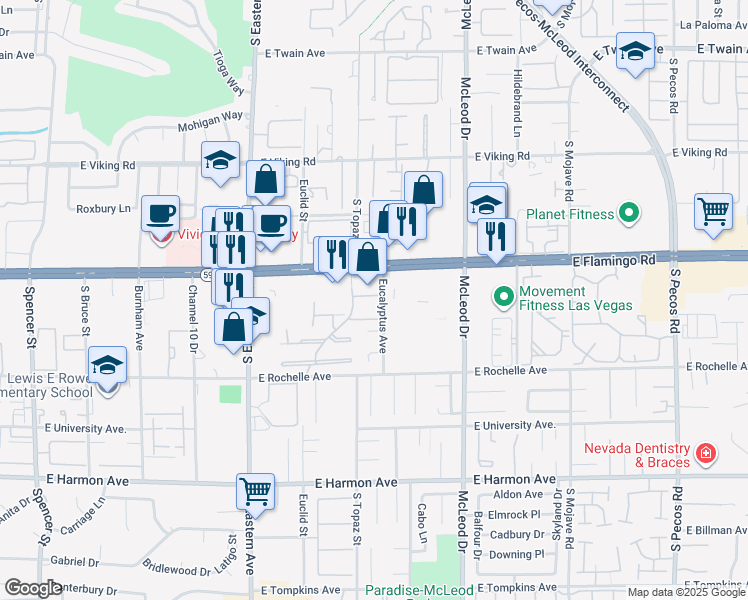 map of restaurants, bars, coffee shops, grocery stores, and more near 4212 Eucalyptus Avenue in Las Vegas