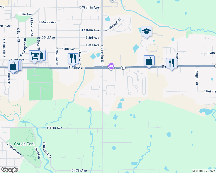 map of restaurants, bars, coffee shops, grocery stores, and more near 47 Pinewood Circle in Stillwater