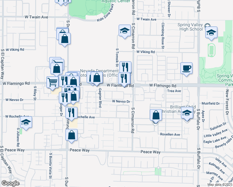 map of restaurants, bars, coffee shops, grocery stores, and more near 8301 South Tomsik Street in Las Vegas