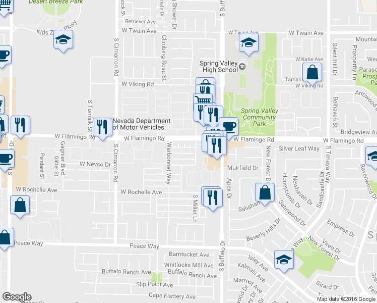 map of restaurants, bars, coffee shops, grocery stores, and more near 7926 Cina Avenue in Las Vegas