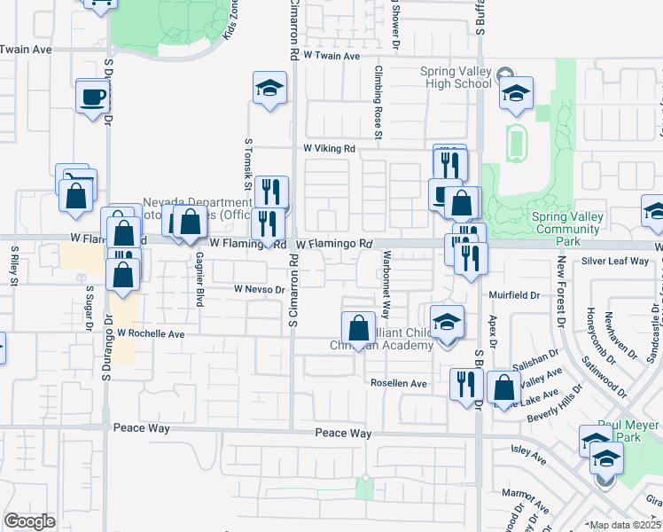 map of restaurants, bars, coffee shops, grocery stores, and more near 8101 West Flamingo Road in Las Vegas