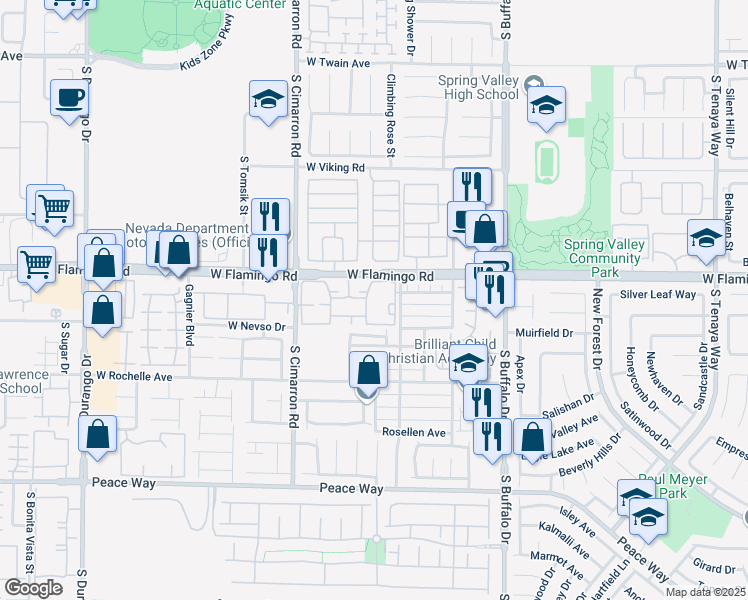 map of restaurants, bars, coffee shops, grocery stores, and more near 8101 West Flamingo Road in Las Vegas