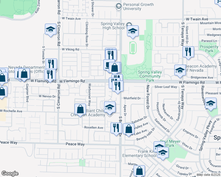 map of restaurants, bars, coffee shops, grocery stores, and more near 7907 Trea Avenue in Las Vegas