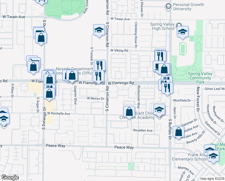 map of restaurants, bars, coffee shops, grocery stores, and more near 8101 West Flamingo Road in Las Vegas