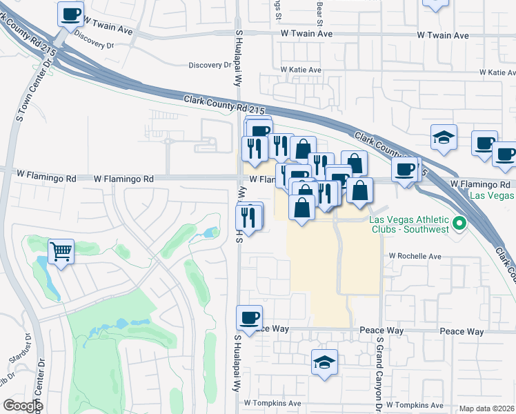 map of restaurants, bars, coffee shops, grocery stores, and more near 4150 South Hualapai Way in Las Vegas