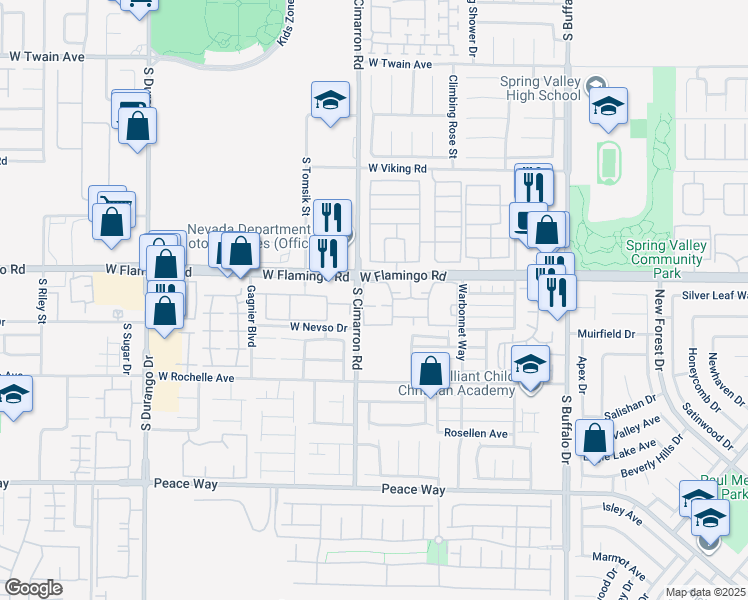 map of restaurants, bars, coffee shops, grocery stores, and more near 8101 West Flamingo Road in Las Vegas