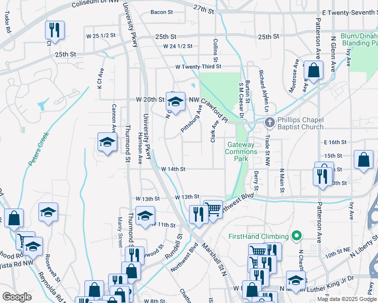 map of restaurants, bars, coffee shops, grocery stores, and more near 805 Garfield Court in Winston-Salem