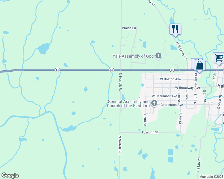 map of restaurants, bars, coffee shops, grocery stores, and more near 808 South Norfolk Road in Yale