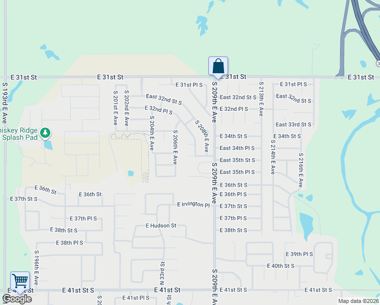 map of restaurants, bars, coffee shops, grocery stores, and more near 20653 East 34th Place South in Broken Arrow