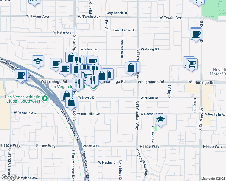 map of restaurants, bars, coffee shops, grocery stores, and more near 9173 West Flamingo Road in Las Vegas