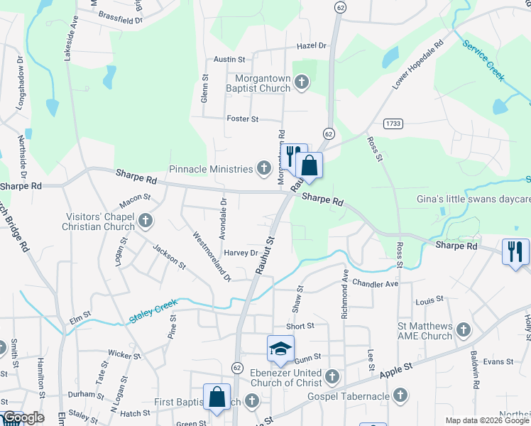 map of restaurants, bars, coffee shops, grocery stores, and more near 1222 Rauhut Street in Burlington
