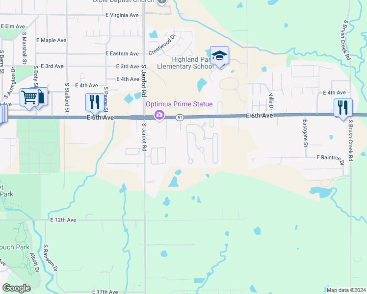 map of restaurants, bars, coffee shops, grocery stores, and more near 914 South Denver Court in Stillwater