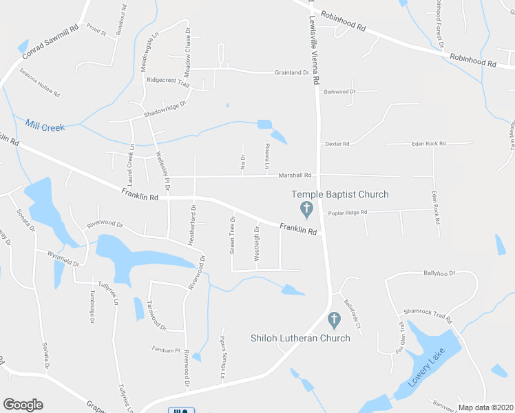 map of restaurants, bars, coffee shops, grocery stores, and more near 7145 Franklin Road in Lewisville