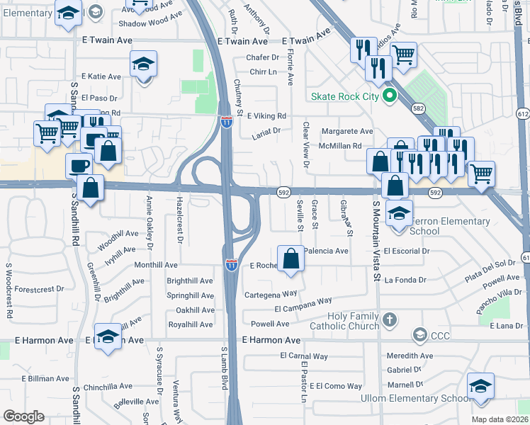 map of restaurants, bars, coffee shops, grocery stores, and more near 4154 Don Bonito Street in Las Vegas