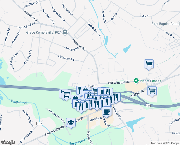 map of restaurants, bars, coffee shops, grocery stores, and more near in Kernersville