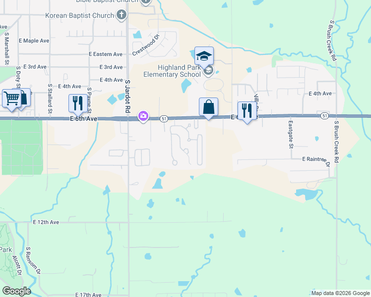 map of restaurants, bars, coffee shops, grocery stores, and more near 909 South Hightower Street in Stillwater