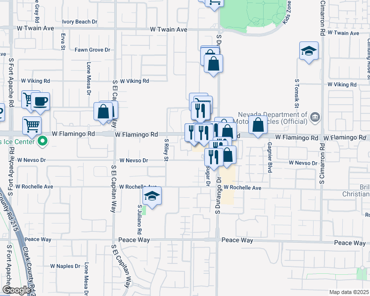 map of restaurants, bars, coffee shops, grocery stores, and more near 8755 West Flamingo Road in Las Vegas