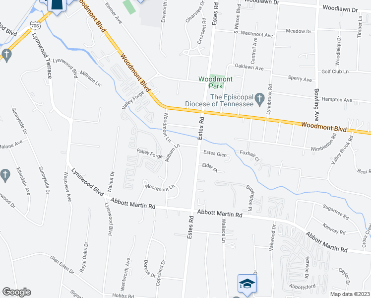 map of restaurants, bars, coffee shops, grocery stores, and more near 4005 Auburn Lane in Nashville