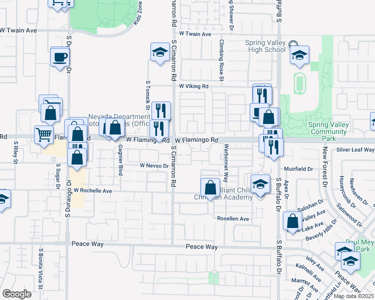 map of restaurants, bars, coffee shops, grocery stores, and more near 8101 West Flamingo Road in Las Vegas