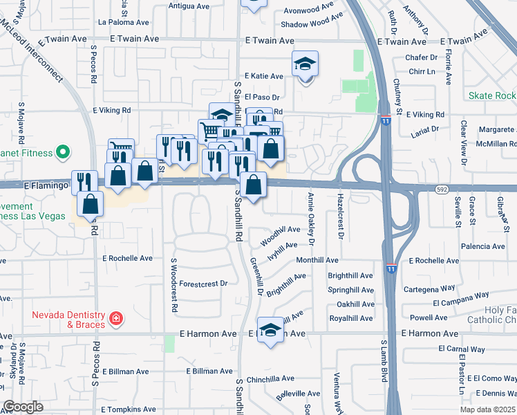 map of restaurants, bars, coffee shops, grocery stores, and more near 4161 Brookview Way in Las Vegas