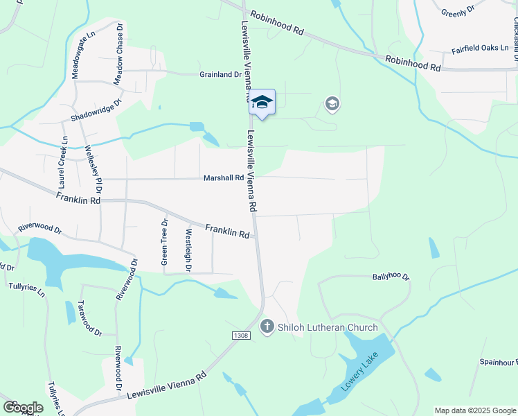 map of restaurants, bars, coffee shops, grocery stores, and more near 943 Lewisville Vienna Road in Lewisville
