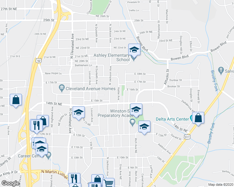 map of restaurants, bars, coffee shops, grocery stores, and more near 1428 Hattie Avenue in Winston-Salem
