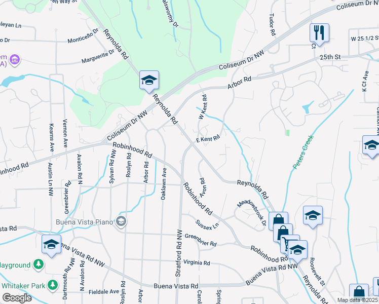 map of restaurants, bars, coffee shops, grocery stores, and more near 949 Stratford Rd N in Winston-Salem
