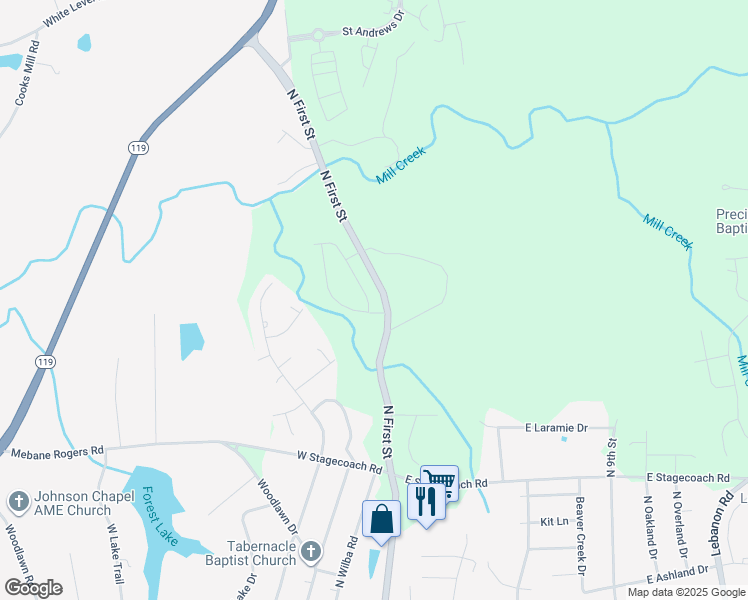 map of restaurants, bars, coffee shops, grocery stores, and more near 1230 Hammond Drive in Mebane