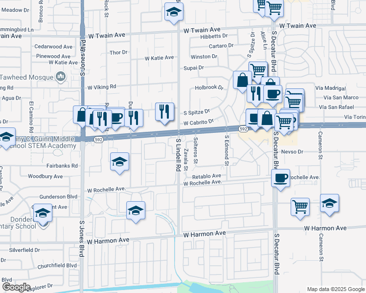 map of restaurants, bars, coffee shops, grocery stores, and more near 4153 Zavala Street in Las Vegas